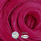 Close-up of cerise pink saran doll hair for rerooting and restoration.