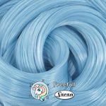 Soft sky blue Freefall saran doll hair with a glossy finish, ideal for customizing Barbie and other fashion dolls.