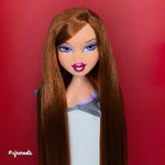 A whiskey brunette Japanese saran doll hair reroot example on Bratz What's in my Closet Dana Doll