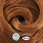 Close-up coil of Whiskey warm brown saran doll hair by Shimmer Locks, ideal for vintage Barbie and Bratz reroots
